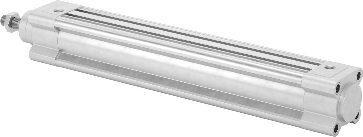 Kapalı Gövdeli Yüke Duyarlı Hava Silindiri, Kendinden Ayarlı Yastıklı, 32 mm Delik, 200 mm Strok