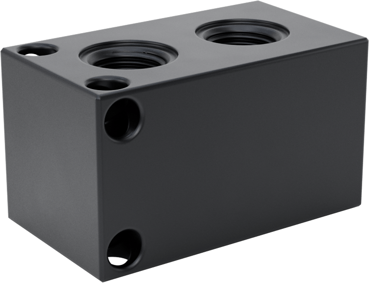 Düz Akışlı Dikdörtgen Manifold, Eloksallı Alüminyum, Standart, 2 Çıkış, 1/4 NPT x 1/8 NPT