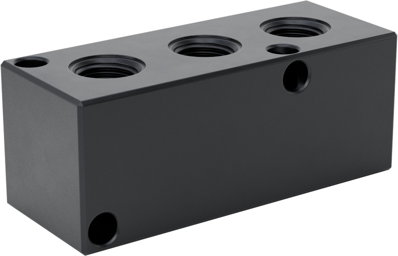 Düz Akışlı Dikdörtgen Manifold, Eloksallı Alüminyum, Standart, 3 Çıkış, 1/4 NPT x 1/8 NPT