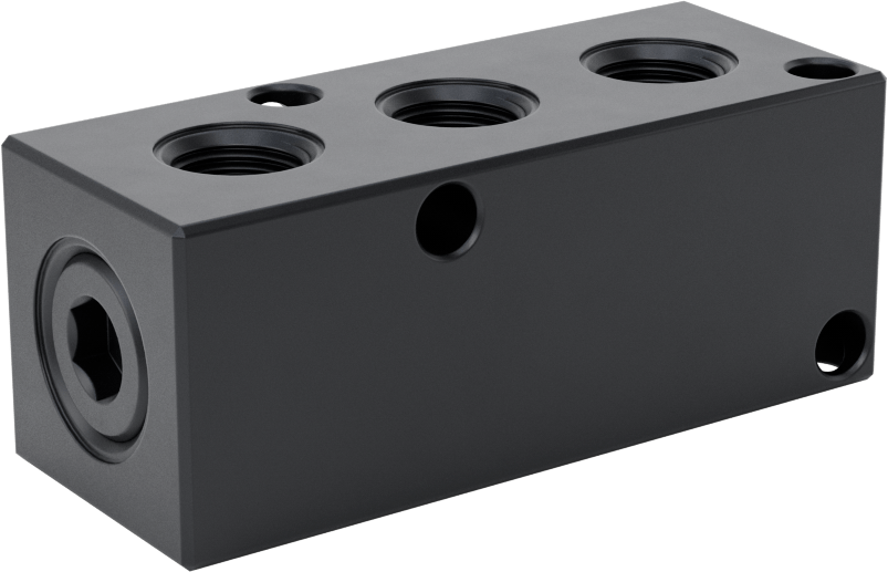 Düz Akışlı Dikdörtgen Manifold, Eloksallı Alüminyum, Standart, 3 Çıkış, 1/4 NPT x 1/8 NPT