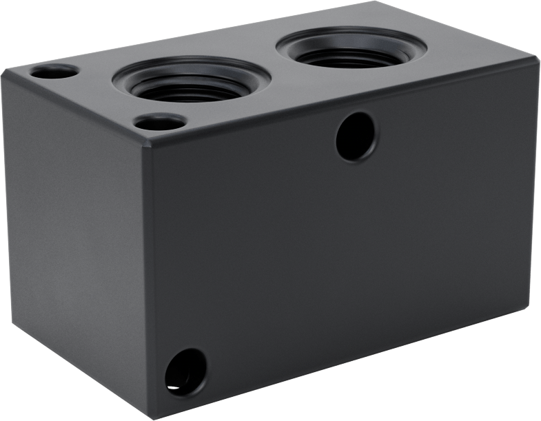 Düz Akışlı Dikdörtgen Manifold, Eloksallı Alüminyum, Standart, 2 Çıkış, 3/8 NPT x 1/4 NPT