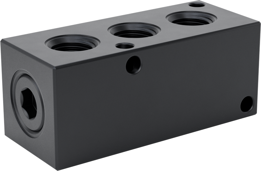 Düz Akışlı Dikdörtgen Manifold, Eloksallı Alüminyum, Standart, 3 Çıkış, 3/8 NPT x 1/4 NPT