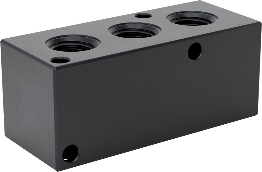 Düz Akışlı Dikdörtgen Manifold, Eloksallı Alüminyum, Standart, 3 Çıkış, 3/8 NPT x 1/4 NPT