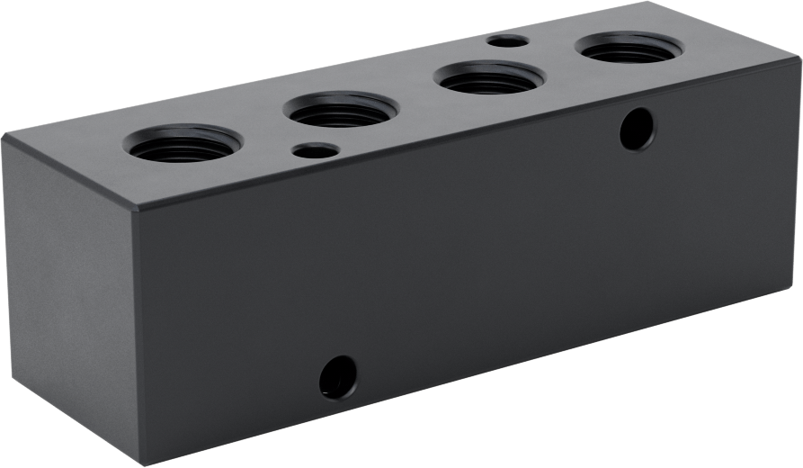 Düz Akışlı Dikdörtgen Manifold, Eloksallı Alüminyum, Standart, 4 Çıkış, 3/8 NPT x 1/4 NPT