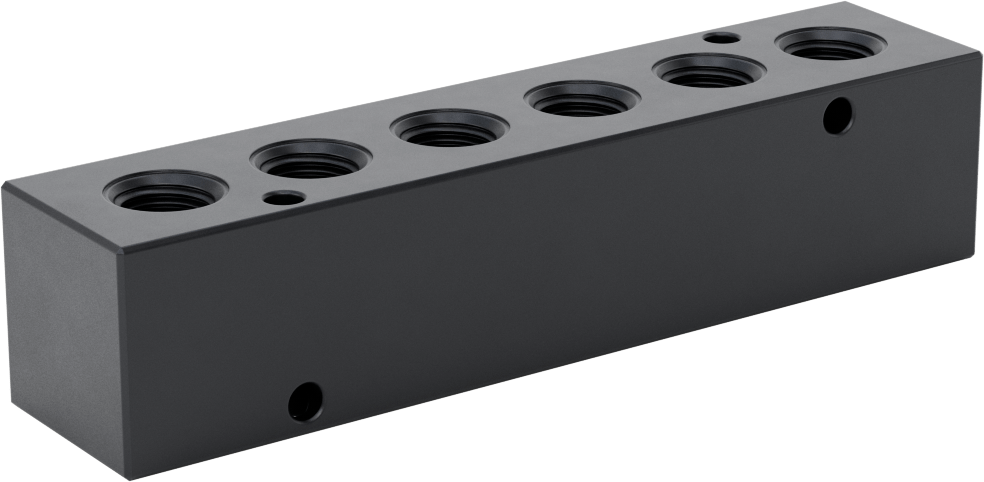 Düz Akışlı Dikdörtgen Manifold, Eloksallı Alüminyum, Standart, 6 Çıkış, 3/8 NPT x 1/4 NPT