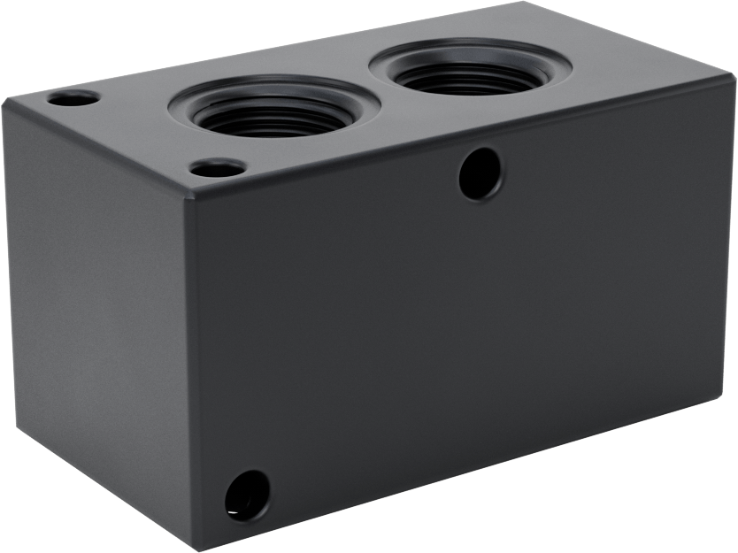 Düz Akışlı Dikdörtgen Manifold, Eloksallı Alüminyum, Standart, 2 Çıkış, 1/2 NPT x 3/8 NPT
