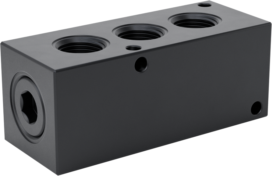 Düz Akışlı Dikdörtgen Manifold, Eloksallı Alüminyum, Standart, 3 Çıkış, 1/2 NPT x 3/8 NPT