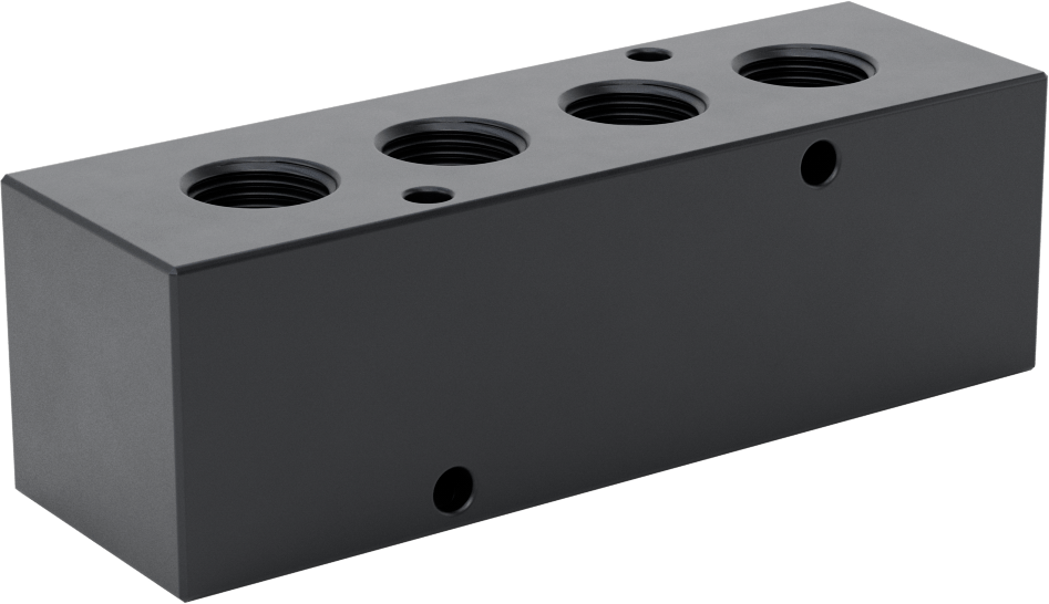 Düz Akışlı Dikdörtgen Manifold, Eloksallı Alüminyum, Standart, 4 Çıkış, 1/2 NPT x 3/8 NPT
