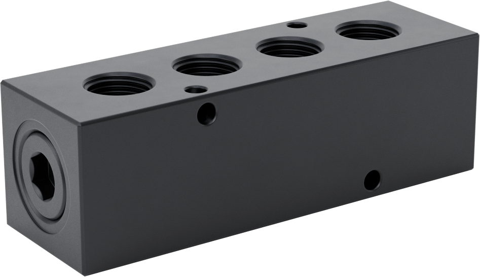 Düz Akışlı Dikdörtgen Manifold, Eloksallı Alüminyum, Standart, 4 Çıkış, 1/2 NPT x 3/8 NPT