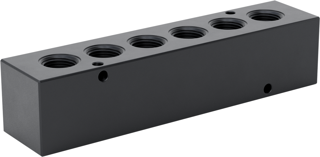Düz Akışlı Dikdörtgen Manifold, Eloksallı Alüminyum, Standart, 6 Çıkış, 1/2 NPT x 3/8 NPT