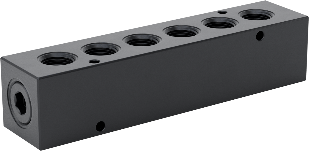 Düz Akışlı Dikdörtgen Manifold, Eloksallı Alüminyum, Standart, 6 Çıkış, 1/2 NPT x 3/8 NPT