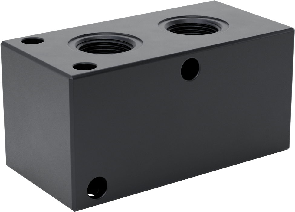 Düz Akışlı Dikdörtgen Manifold, Eloksallı Alüminyum, Standart, 2 Çıkış, 1 NPT x 3/4 NPT