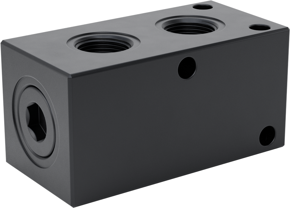 Düz Akışlı Dikdörtgen Manifold, Eloksallı Alüminyum, Standart, 2 Çıkış, 1 NPT x 3/4 NPT