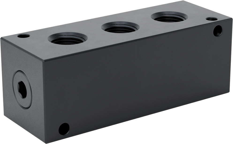 Düz Akışlı Dikdörtgen Manifold, Eloksallı Alüminyum, Standart, 3 Çıkış, 3/4 NPT x 1/2 NPT