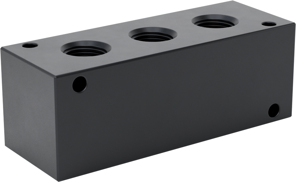 Düz Akışlı Dikdörtgen Manifold, Eloksallı Alüminyum, Standart, 3 Çıkış, 3/4 NPT x 1/2 NPT