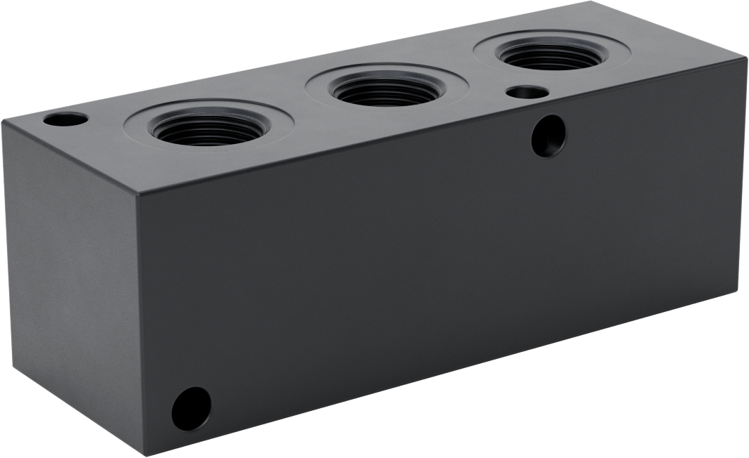 Düz Akışlı Dikdörtgen Manifold, Eloksallı Alüminyum, Standart, 3 Çıkış, 1 NPT x 3/4 NPT