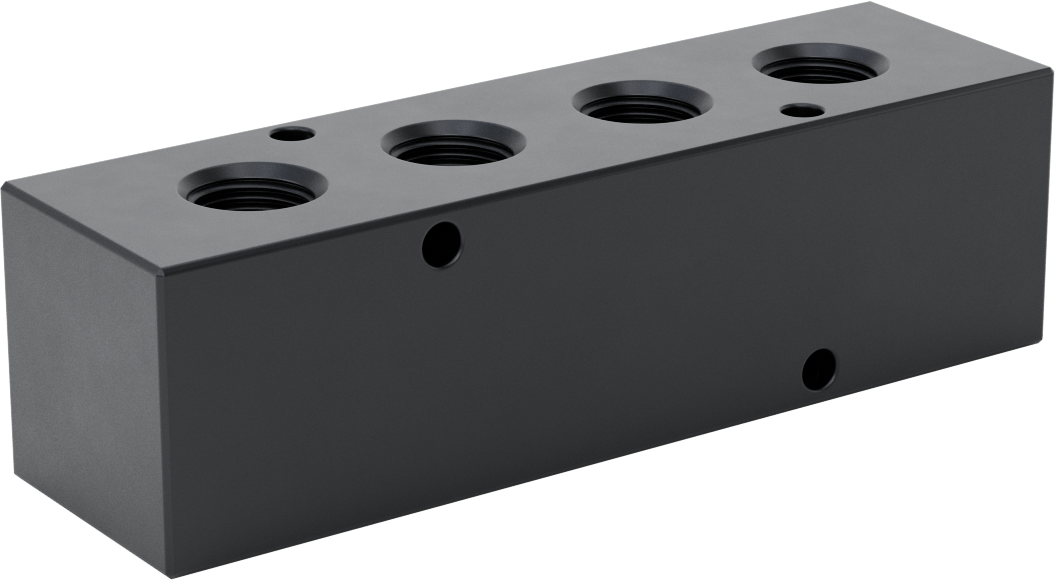 Düz Akışlı Dikdörtgen Manifold, Eloksallı Alüminyum, Standart, 4 Çıkış, 3/4 NPT x 1/2 NPT