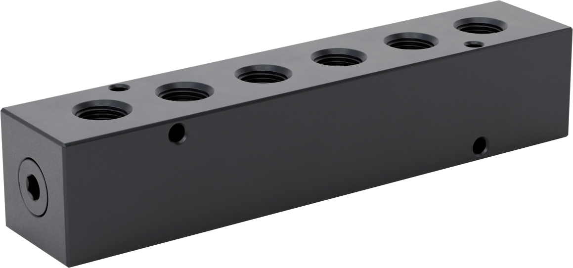 Düz Akışlı Dikdörtgen Manifold, Eloksallı Alüminyum, Standart, 6 Çıkış, 3/4 NPT x 1/2 NPT