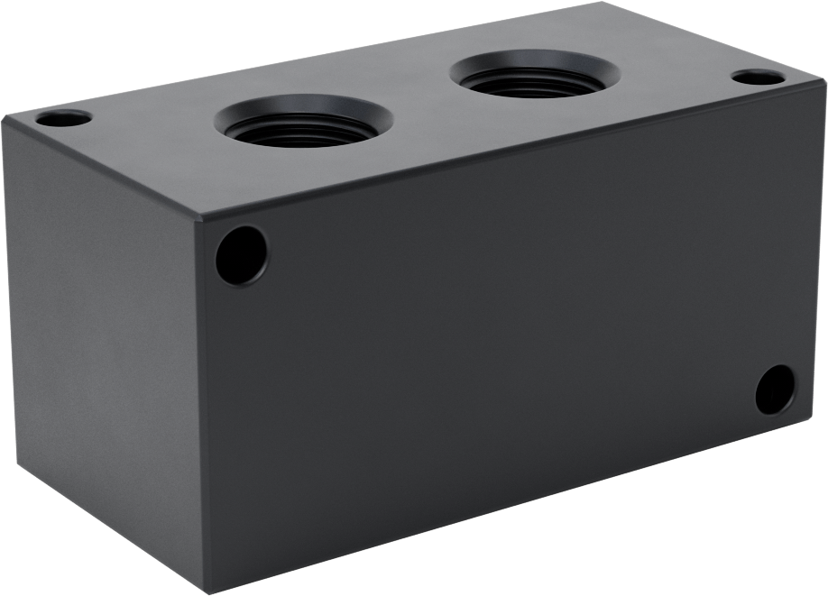 Düz Akışlı Dikdörtgen Manifold, Eloksallı Alüminyum, Standart, 2 Çıkış, 3/4 NPT x 1/2 NPT