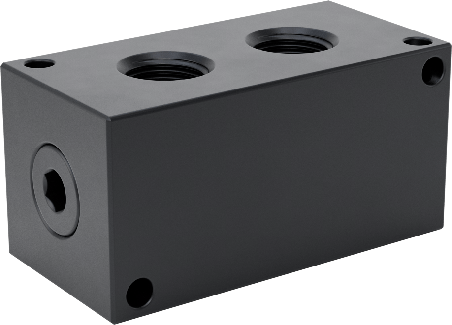 Düz Akışlı Dikdörtgen Manifold, Eloksallı Alüminyum, Standart, 2 Çıkış, 3/4 NPT x 1/2 NPT