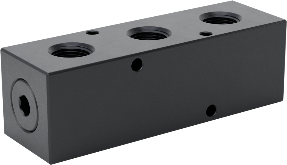 Düz Akışlı Dikdörtgen Manifold, Eloksallı Alüminyum, Ekstra Geniş, 3 Çıkış, 1/2 NPT x 3/8 NPT
