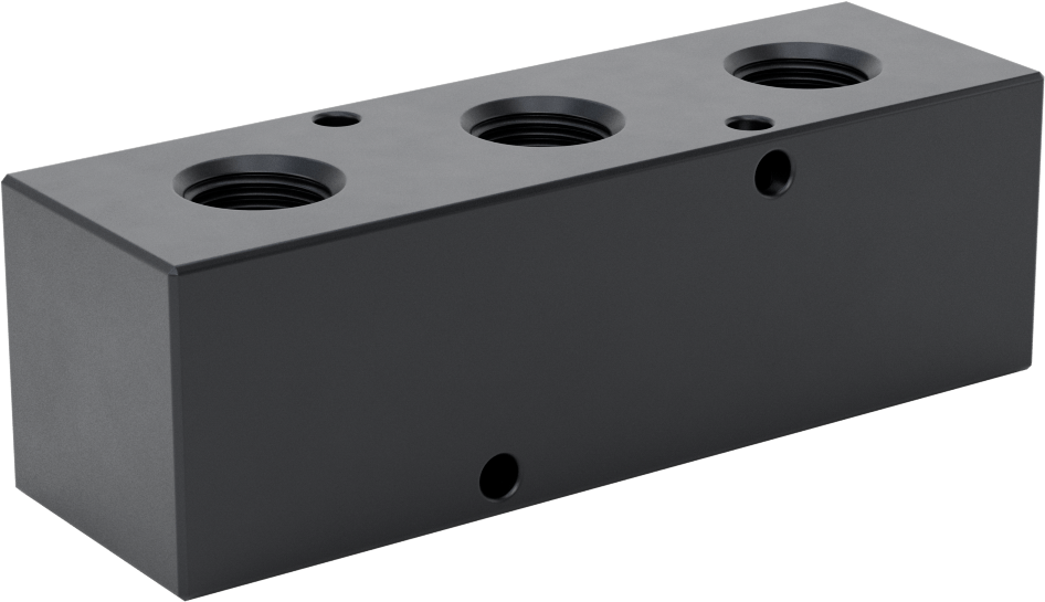 Düz Akışlı Dikdörtgen Manifold, Eloksallı Alüminyum, Ekstra Geniş, 3 Çıkış, 1/2 NPT x 3/8 NPT