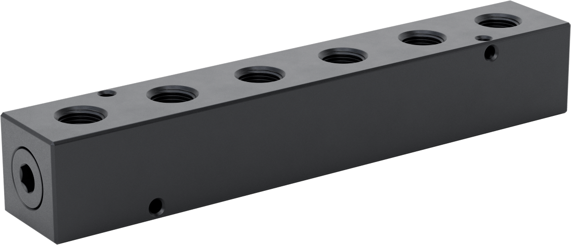 Düz Akışlı Dikdörtgen Manifold, Eloksallı Alüminyum, Ekstra Geniş, 6 Çıkış, 1/2 NPT x 3/8 NPT