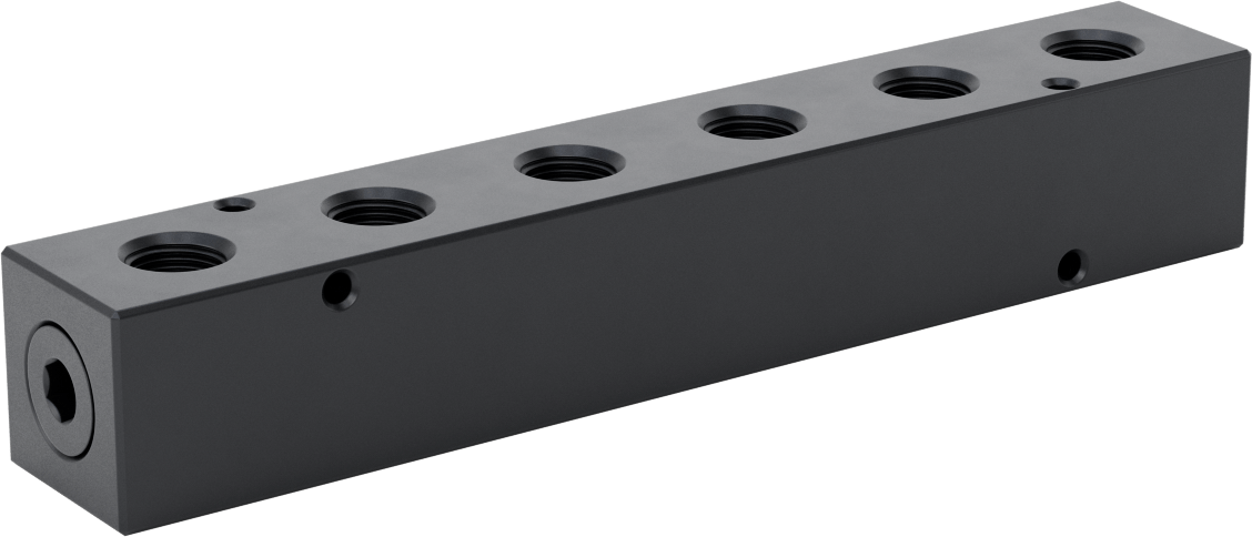 Düz Akışlı Dikdörtgen Manifold, Eloksallı Alüminyum, Ekstra Geniş, 6 Çıkış, 1/2 NPT x 3/8 NPT