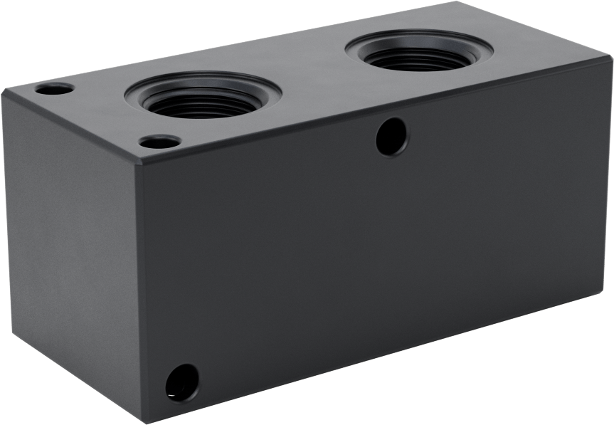 Düz Akışlı Dikdörtgen Manifold, Eloksallı Alüminyum, Ekstra Geniş, 2 Çıkış, 1/2 NPT x 3/8 NPT