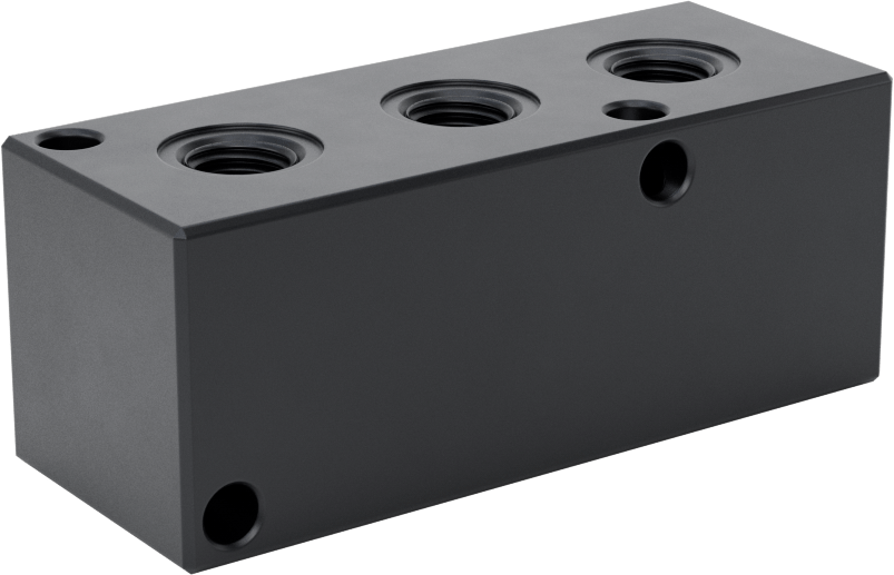 Düz Akışlı Dikdörtgen Manifold, Eloksallı Alüminyum, Standart, 3 Çıkış, 1/8 NPT x 1/16 NPT