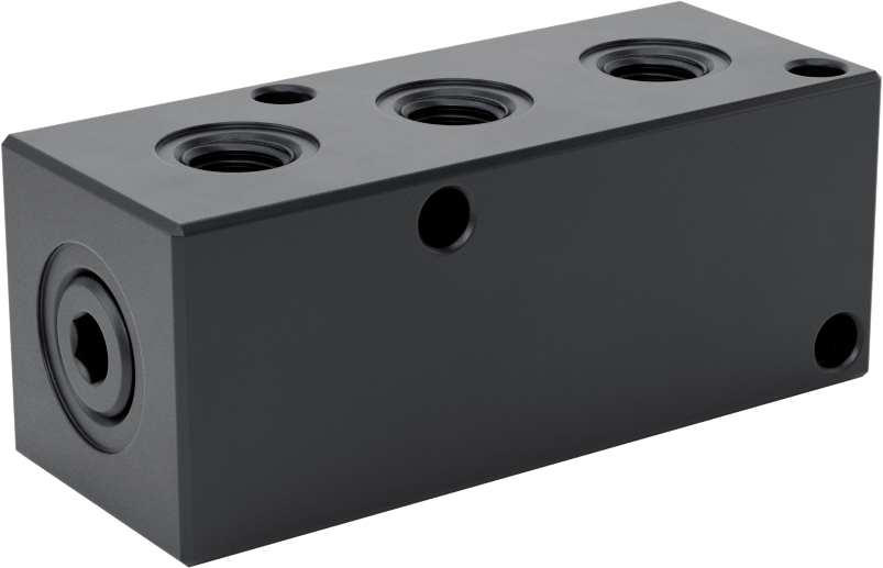 Düz Akışlı Dikdörtgen Manifold, Eloksallı Alüminyum, Standart, 3 Çıkış, 1/8 NPT x 1/16 NPT