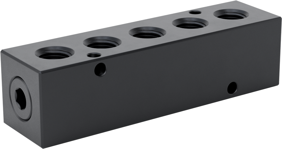 Düz Akışlı Dikdörtgen Manifold, Eloksallı Alüminyum, Standart, 5 Çıkış, 3/8 NPT x 1/4 NPT