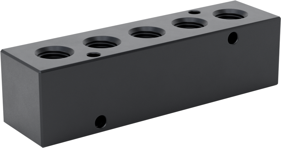 Düz Akışlı Dikdörtgen Manifold, Eloksallı Alüminyum, Standart, 5 Çıkış, 3/8 NPT x 1/4 NPT