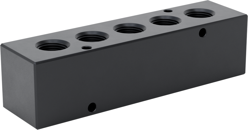 Düz Akışlı Dikdörtgen Manifold, Eloksallı Alüminyum, Standart, 5 Çıkış, 1/2 NPT x 3/8 NPT