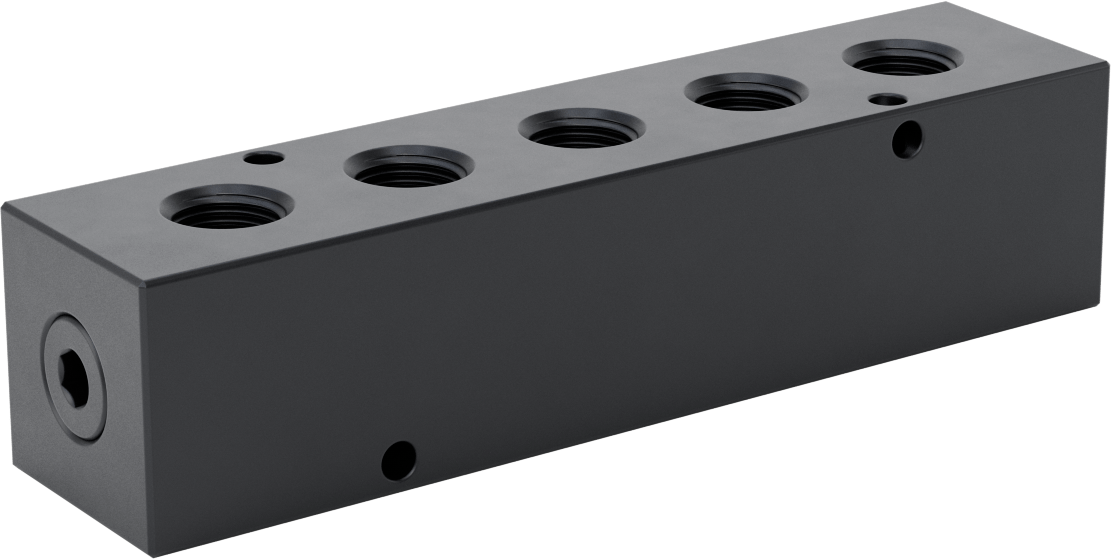Düz Akışlı Dikdörtgen Manifold, Eloksallı Alüminyum, Standart, 5 Çıkış, 3/4 NPT x 1/2 NPT