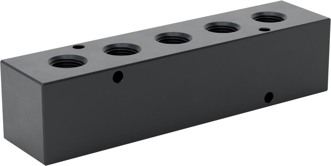 Düz Akışlı Dikdörtgen Manifold, Eloksallı Alüminyum, Standart, 5 Çıkış, 3/4 NPT x 1/2 NPT