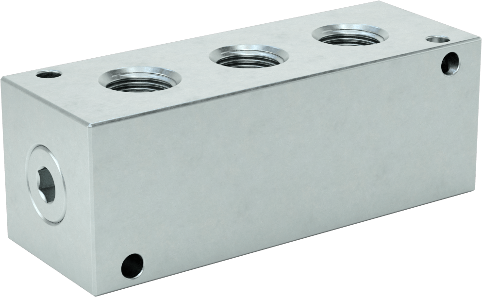 Düz Akışlı Dikdörtgen Manifold, Çinko Kaplı Çelik, Standart, 3 Çıkış, 3/4 NPT x 1/2 NPT