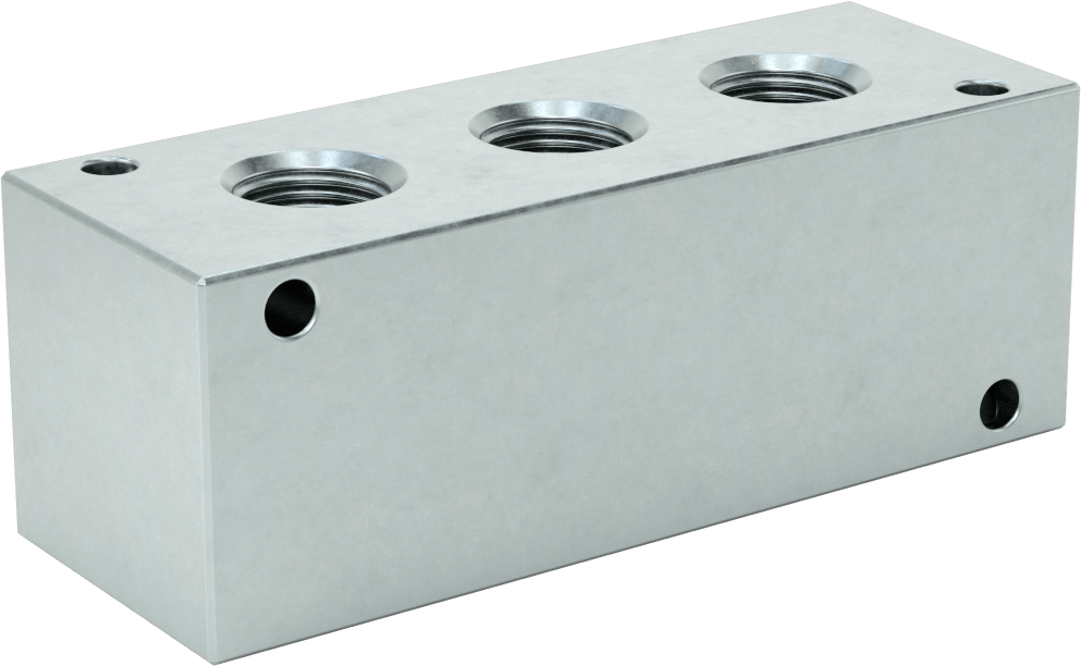 Düz Akışlı Dikdörtgen Manifold, Çinko Kaplı Çelik, Standart, 3 Çıkış, 3/4 NPT x 1/2 NPT