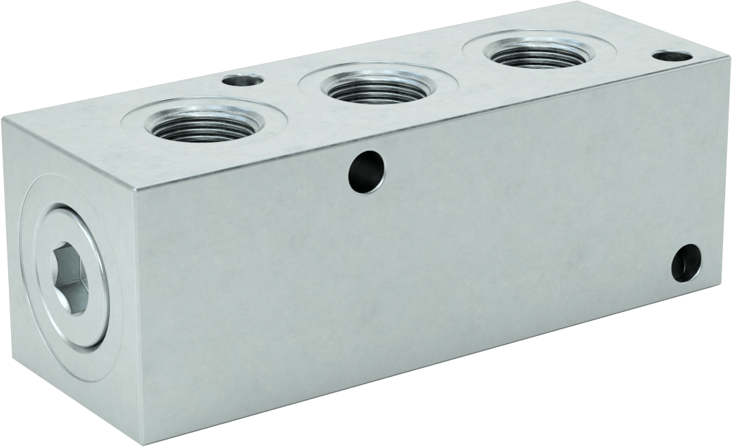 Düz Akışlı Dikdörtgen Manifold, Çinko Kaplı Çelik, Standart, 3 Çıkış, 1 NPT x 3/4 NPT