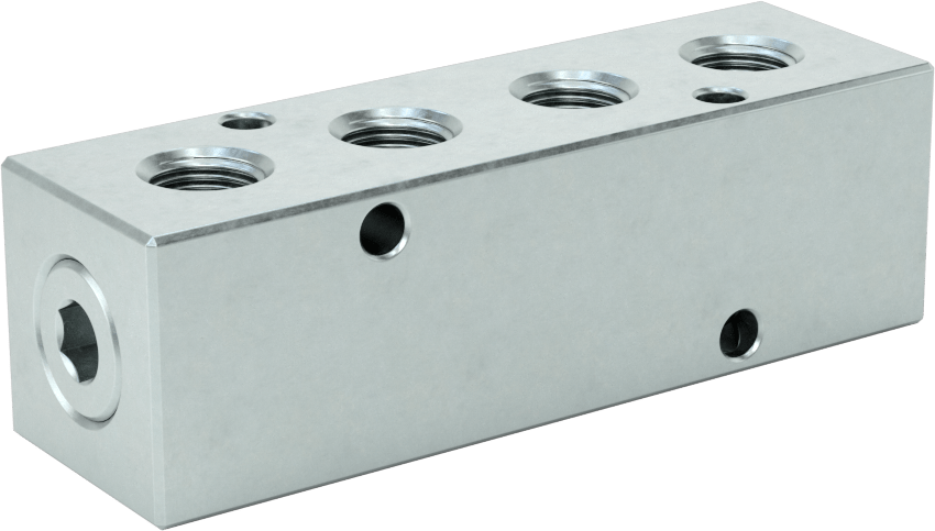 Düz Akışlı Dikdörtgen Manifold, Çinko Kaplı Çelik, Standart, 4 Çıkış, 1/4 NPT x 1/8 NPT