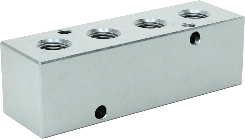 Düz Akışlı Dikdörtgen Manifold, Çinko Kaplı Çelik, Standart, 4 Çıkış, 1/4 NPT x 1/8 NPT