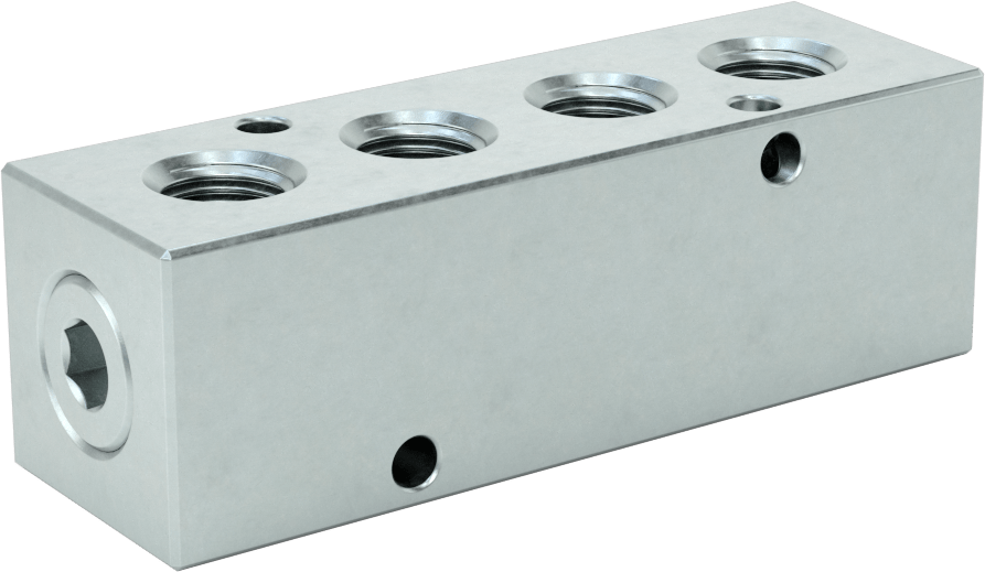Düz Akışlı Dikdörtgen Manifold, Çinko Kaplı Çelik, Standart, 4 Çıkış, 3/8 NPT x 1/4 NPT