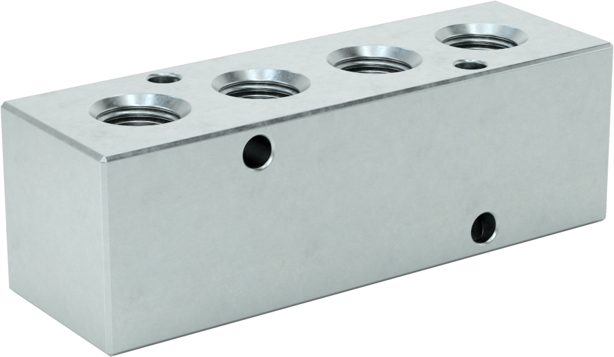 Düz Akışlı Dikdörtgen Manifold, Çinko Kaplı Çelik, Standart, 4 Çıkış, 3/8 NPT x 1/4 NPT