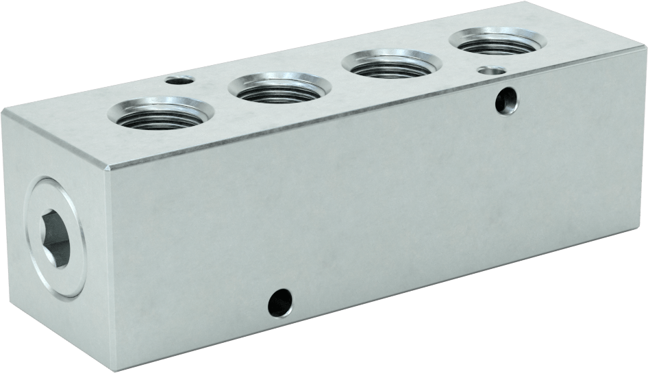 Düz Akışlı Dikdörtgen Manifold, Çinko Kaplı Çelik, Standart, 4 Çıkış, 1/2 NPT x 3/8 NPT