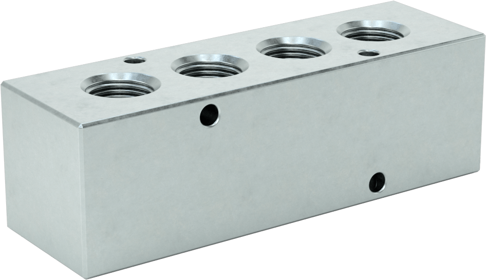 Düz Akışlı Dikdörtgen Manifold, Çinko Kaplı Çelik, Standart, 4 Çıkış, 1/2 NPT x 3/8 NPT