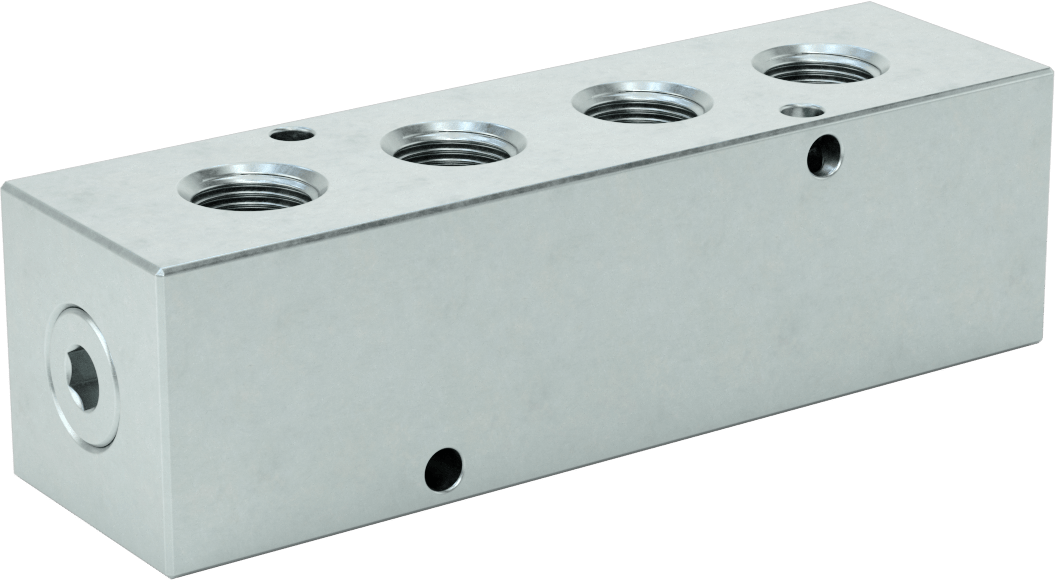 Düz Akışlı Dikdörtgen Manifold, Çinko Kaplı Çelik, Standart, 4 Çıkış, 3/4 NPT x 1/2 NPT