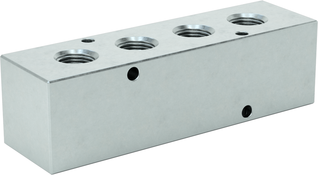 Düz Akışlı Dikdörtgen Manifold, Çinko Kaplı Çelik, Standart, 4 Çıkış, 3/4 NPT x 1/2 NPT
