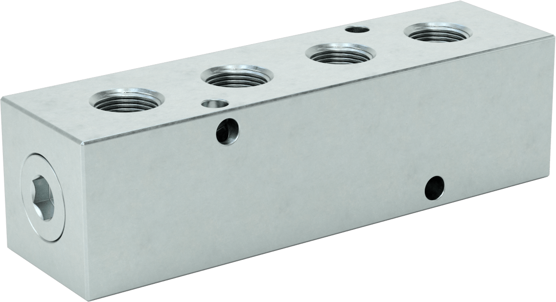 Düz Akışlı Dikdörtgen Manifold, Çinko Kaplı Çelik, Standart, 4 Çıkış, 1 NPT x 3/4 NPT