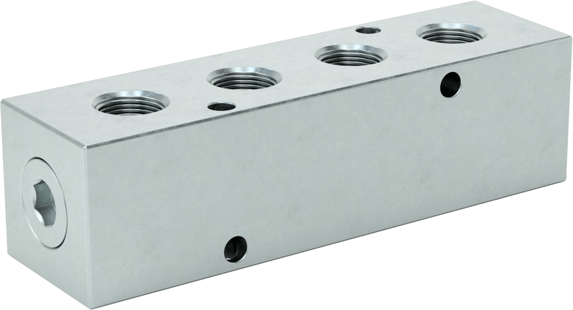 Düz Akışlı Dikdörtgen Manifold, Çinko Kaplı Çelik, Standart, 4 Çıkış, 1 NPT x 3/4 NPT