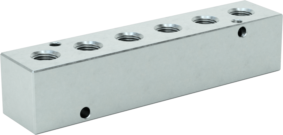 Düz Akışlı Dikdörtgen Manifold, Çinko Kaplı Çelik, Standart, 6 Çıkış, 1/4 NPT x 1/8 NPT